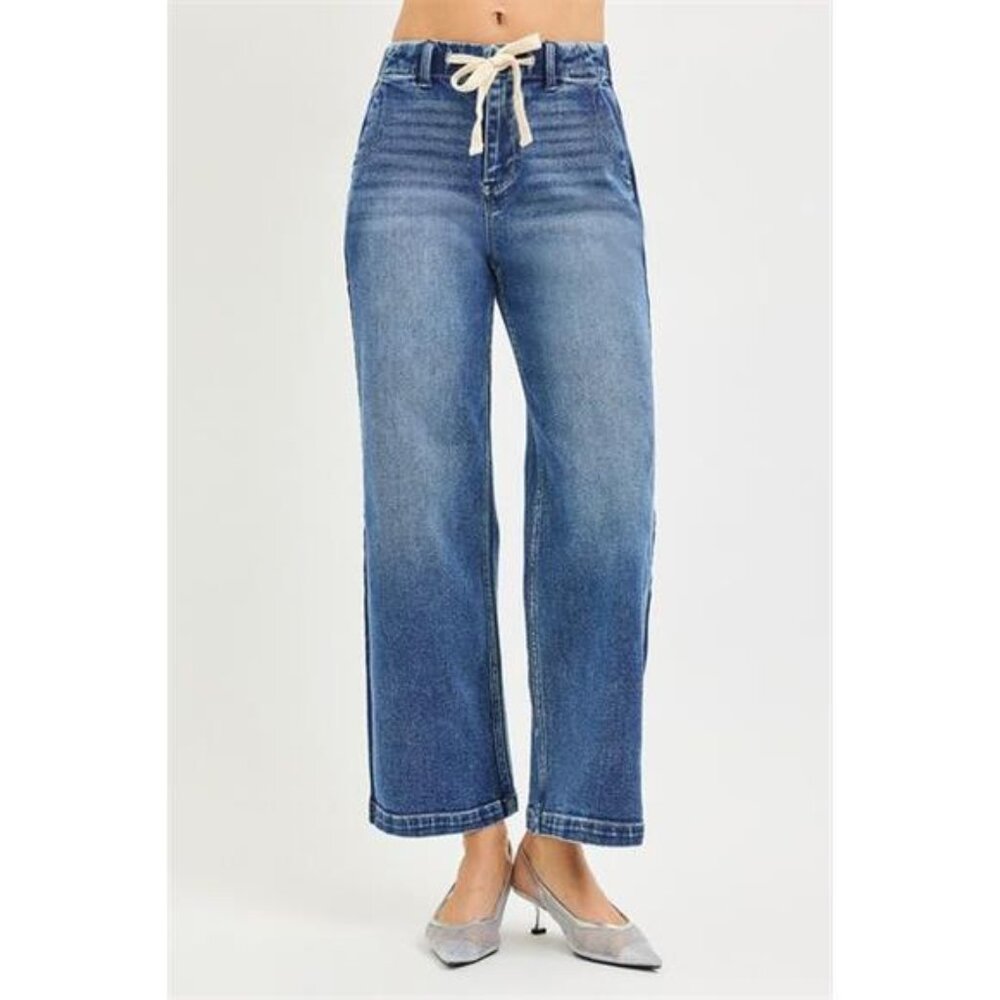 RISEN Elastic Band High Rise‎ Cropped Wide Jeans